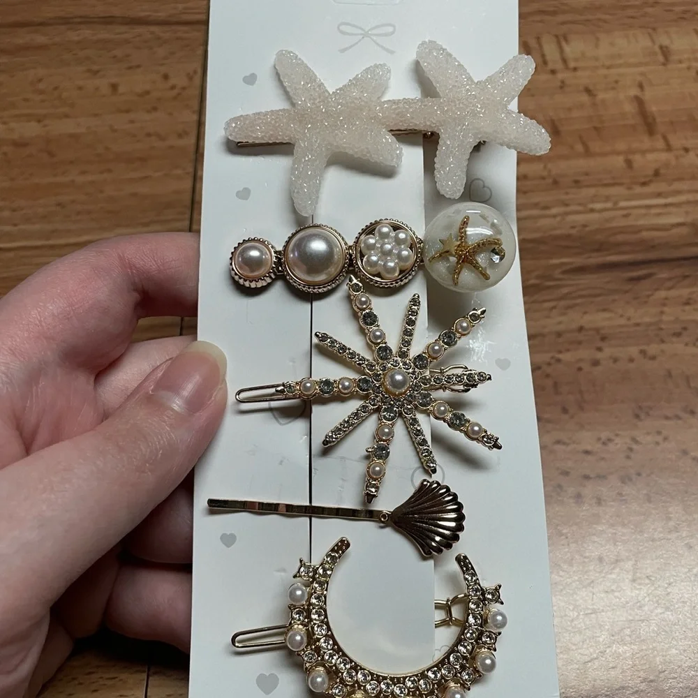 Elegant Starfish and Pearl Hair Clip Set